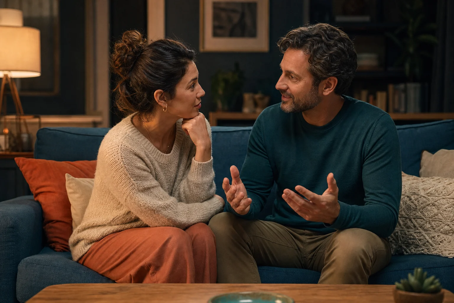 A couple having an honest conversation at home